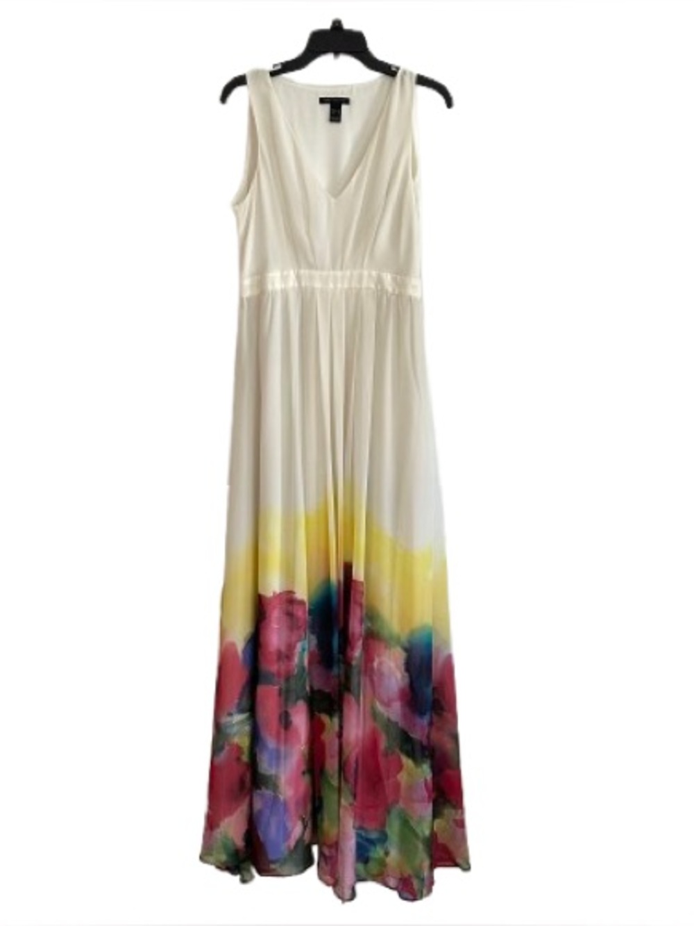 MNG Collection Maxi Sleeveless Cream Pink Yellow Floral Hem Maxi Dress Large